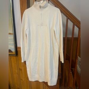 Lands' End Cream Long Knit Sweater Dress Women’s L 14-16 winter warm stylish